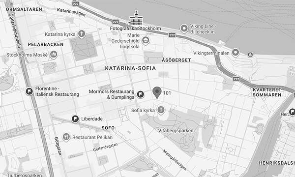 Karta över Easycounts kontor på Skånegatan 101 på Södermalm i Stockholm